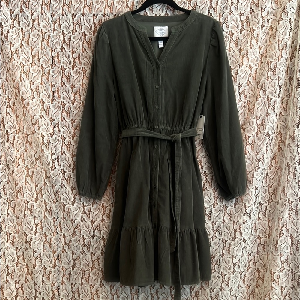 Corduroy Button Down Long Sleeve Dress